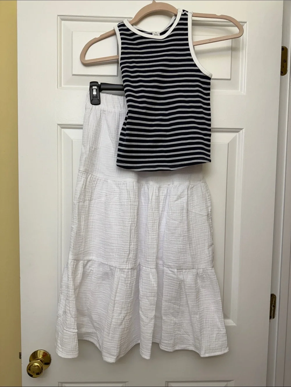 Girls White Tiered Maxi Skirt with striped tank - Classic Summer Staple